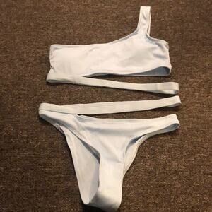 Romwe Brand Light Blue One Strap Bikini Size Medium Strappy